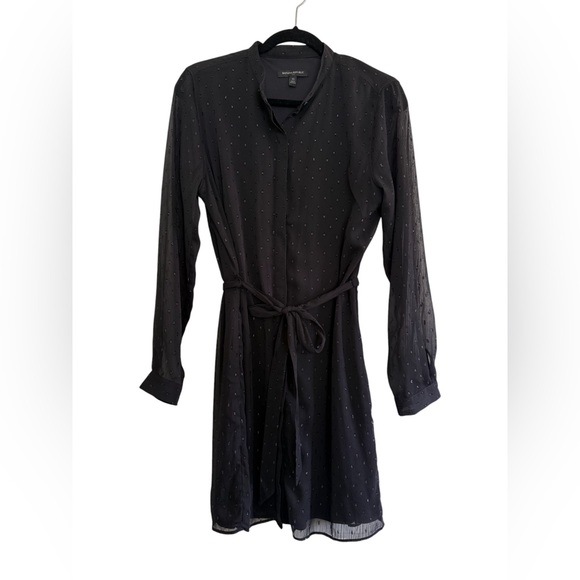 Banana Republic Dresses & Skirts - Banana Republic Black Polka Dot Glitter Long Sleeve Shift Dress W/Waist Tie-10